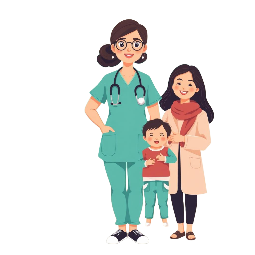 Ilustrasi dokter dan keluarga